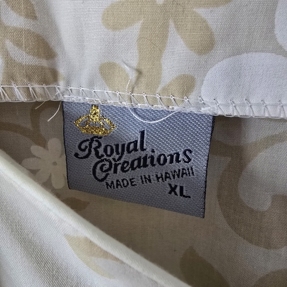 Royal Creations Hawaiian Puff Sleeve Maxi Dress Sz XL Ruffles Floral Tan - Picture 4 of 5